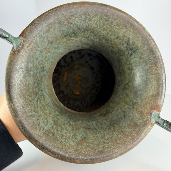 Bronze Tone Metal Urn Jardiniere Vase Handles Pedestal VTG Neoclassical Style - Picture 5 of 12